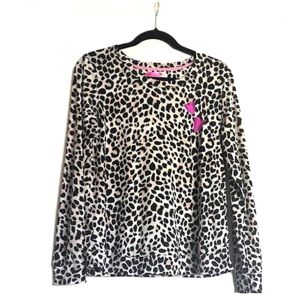 Betsey Johnson Cheetah Pajama Top W/ Hearts Super Soft & Stretch EUC Sz S